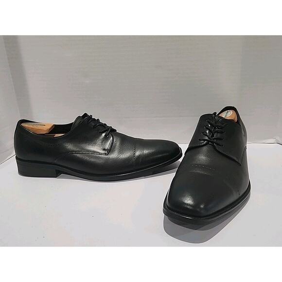 Kenneth Cole Leather Dress Shoe Mens 11M Black Leisure Hour Oxfords Work Formal - Picture 1 of 10